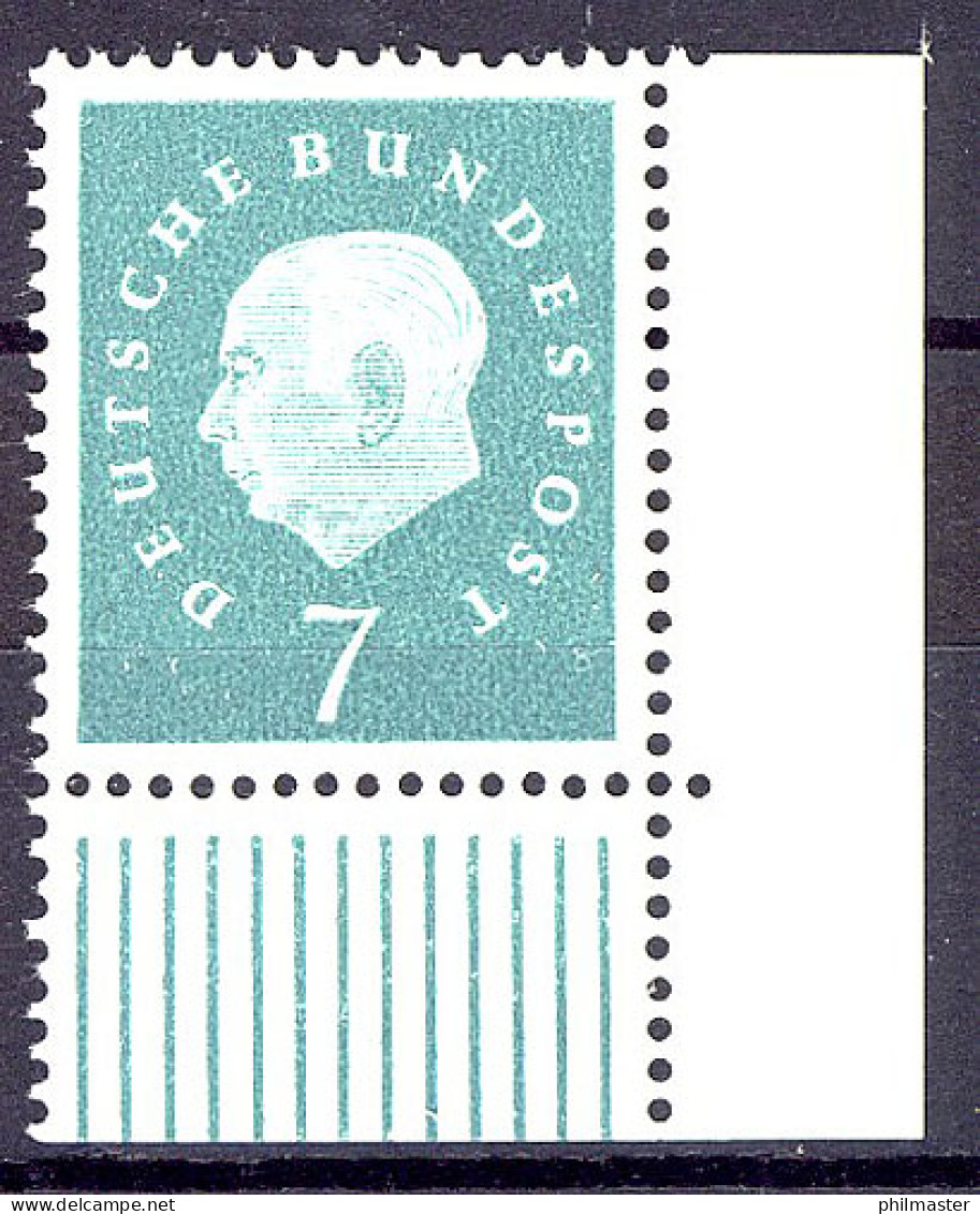 302 Heuss III 7 Pf Ecke Ur ** Postfrisch - Unused Stamps