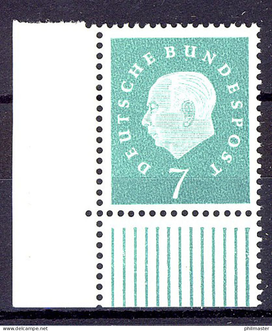 302 Heuss III 7 Pf Ecke Ul ** Postfrisch - Unused Stamps