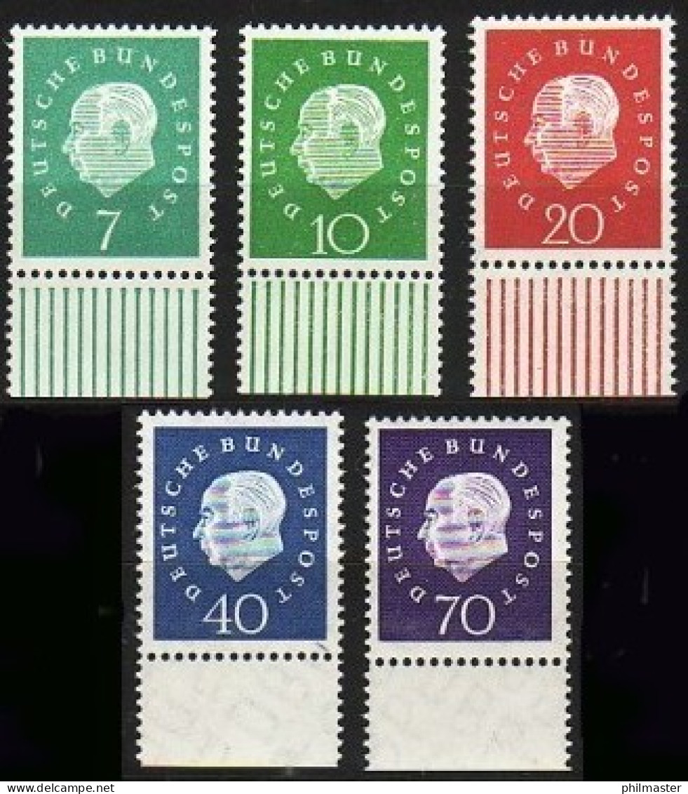 302-306 Heuss 5 Werte, Unterrand-Satz ** - Unused Stamps