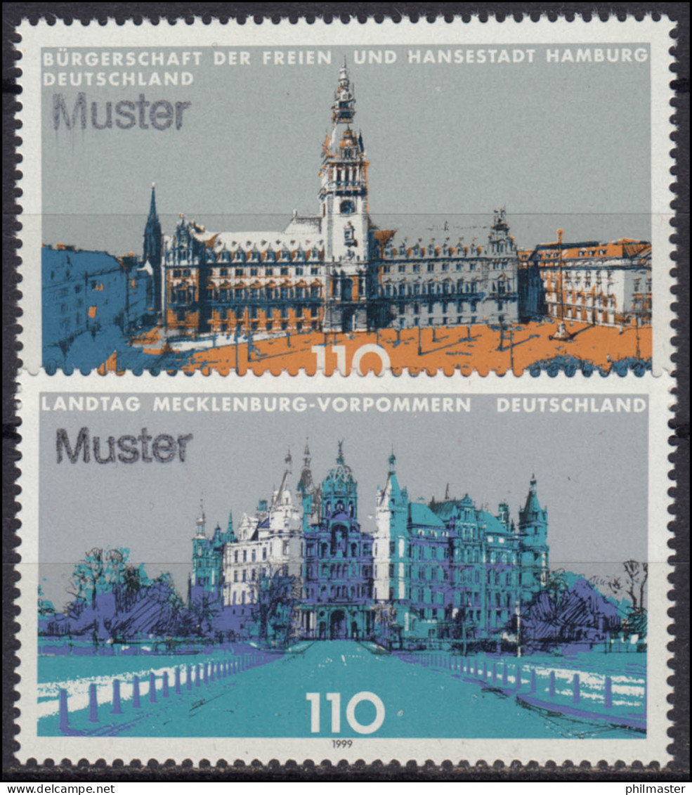 3036-3037 Landesparlamente: Hamburg Und Schwerin, Satz Mit Muster-Aufdruck - Errors & Oddities