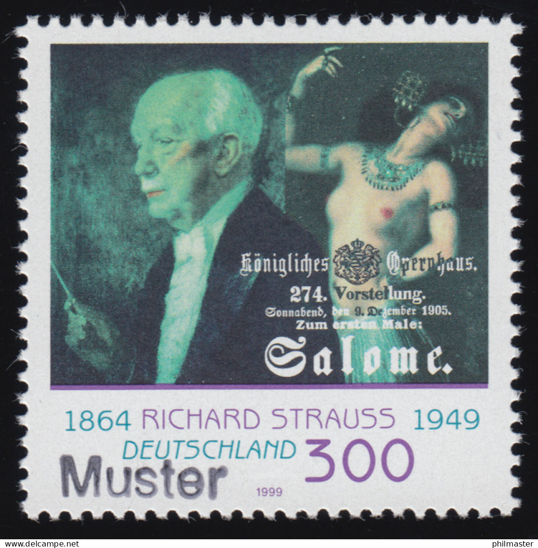 2976 Komponist Richard Strauß, Muster-Aufdruck - Abarten Und Kuriositäten