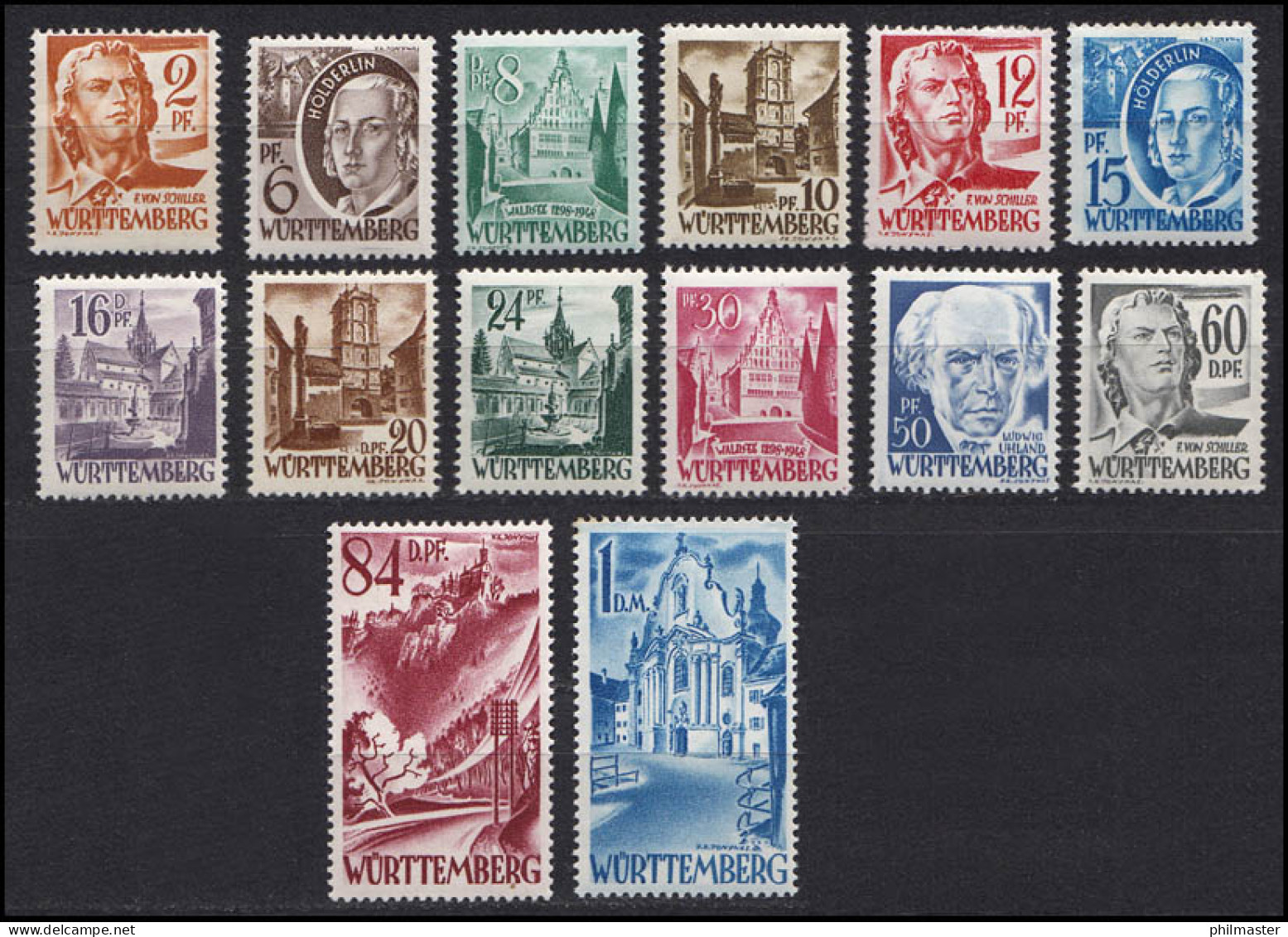 14-27 Württemberg Personen/Ansichten II 1948, Satz ** - Wurtemberg