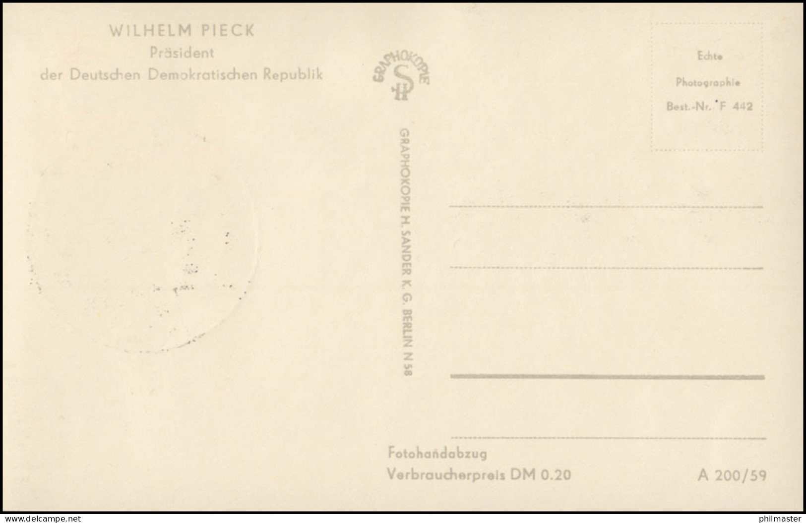 673 Wilhelm Pieck Auf Maximumkarte 1959 - Cartas Máxima