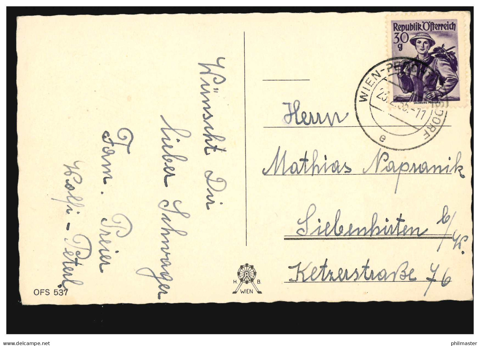 Ansichtskarte Namenstag Kinder Schmücken Mond, WIEN-PERCHTOLDSDORF 23.2.1955 - Autres & Non Classés
