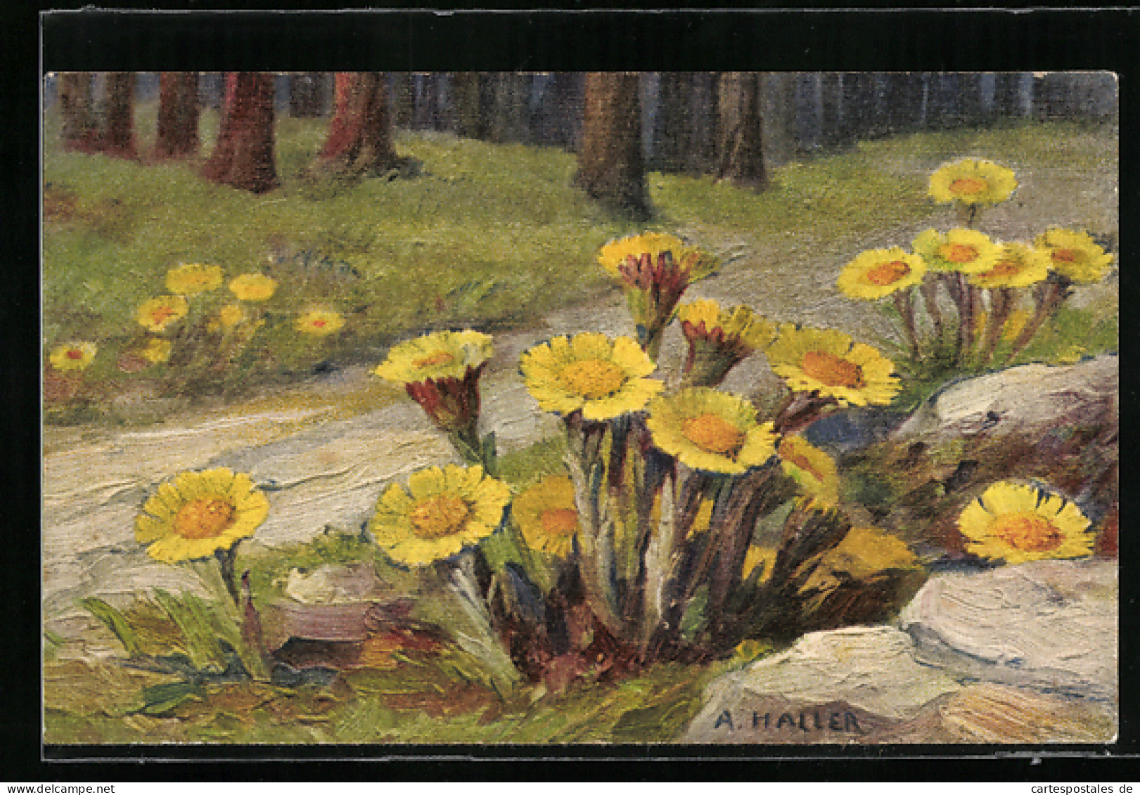 Künstler-AK Anna Haller: Gelbe Blumen Am Waldesrand  - Haller, A.