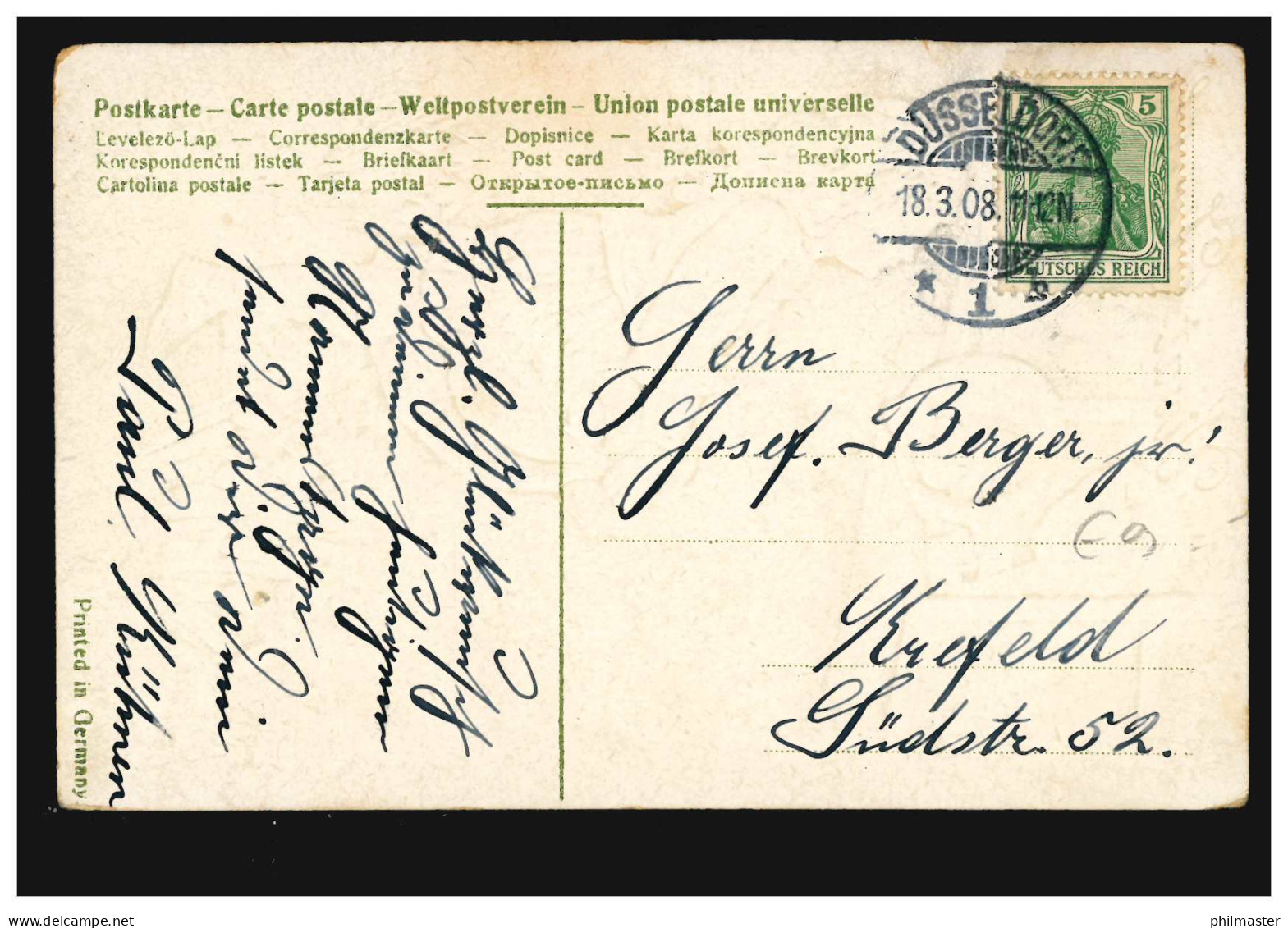 Ansichtskarte Namenstag Joseph: Junge Schenkt Mädchen Rosen DÜSSELDORF 18.3.1908 - Other & Unclassified
