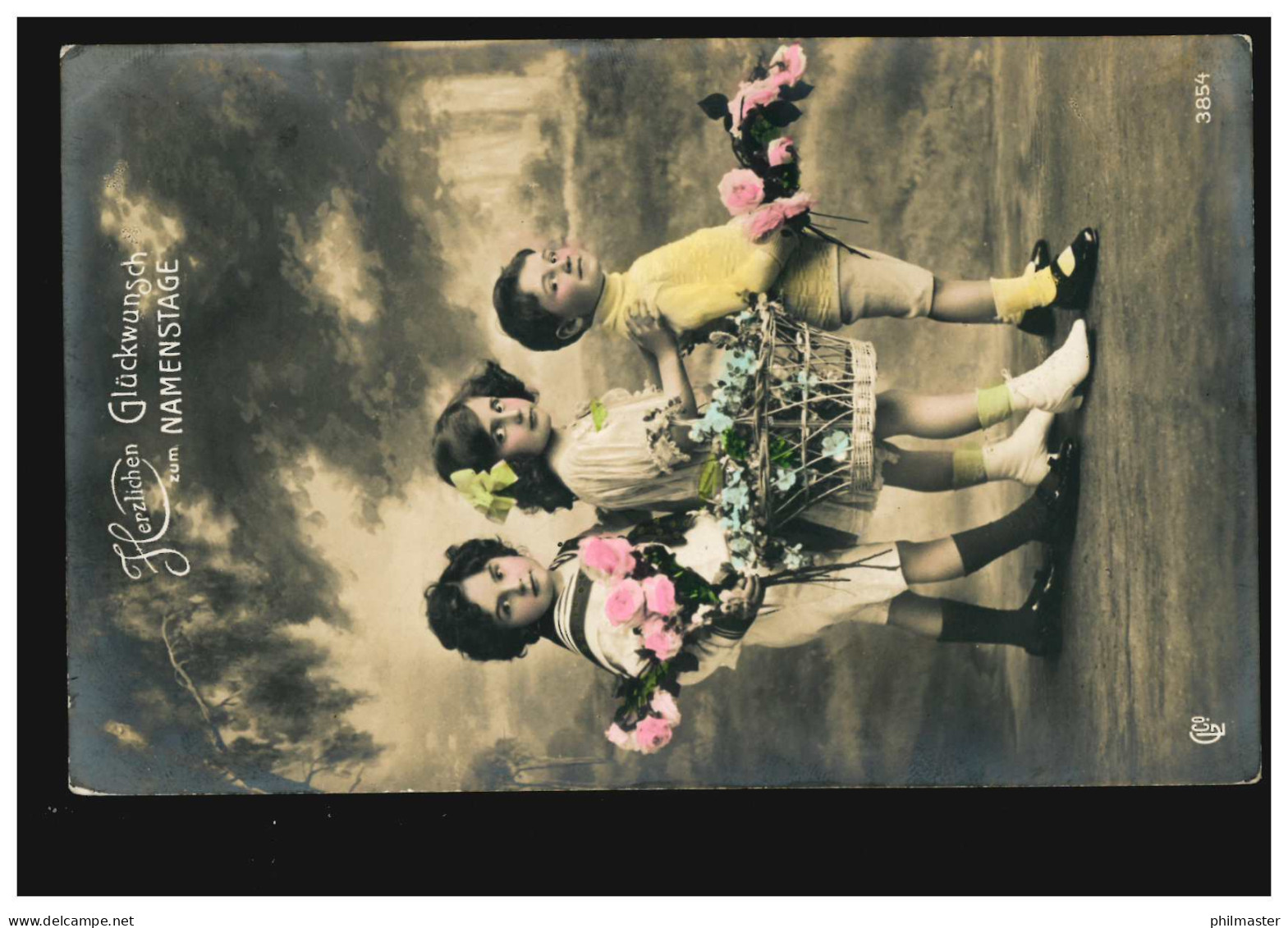 Ansichtskarte Namenstag Kinder Bringen Blumen, Coloriert, CREFELD 31.3.1913 - Autres & Non Classés