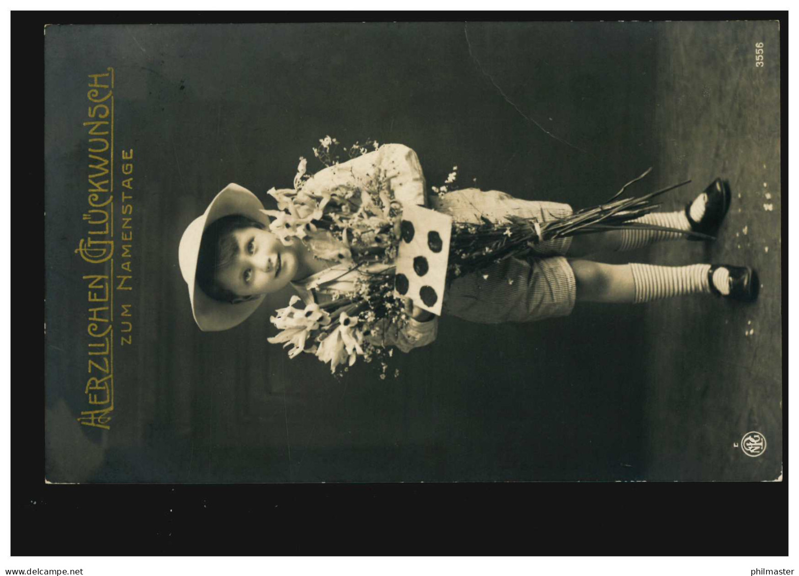 Foto-Ansichtskarte Namenstag Kind Mit Blumen Und Brief, FORSTMÜHLE 25.6.1913 - Other & Unclassified