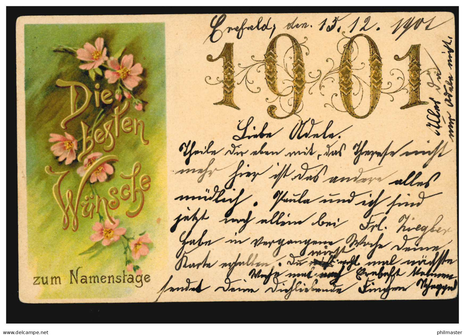 Ansichtskarte Namenstag Glückwünsche Für 1901, CREFELD 15.12.1901 Nach VORST - Andere & Zonder Classificatie