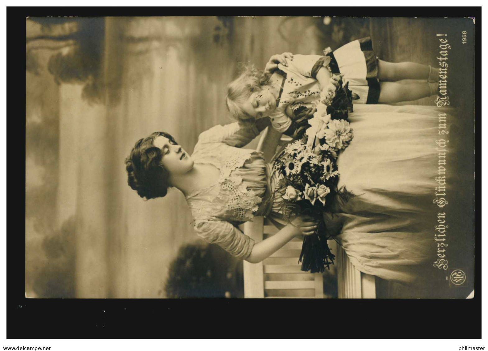 Foto-Ansichtskarte Namenstag Frau Mit Tochter Und Blumen, STOMMELN 21.7.1912 - Autres & Non Classés