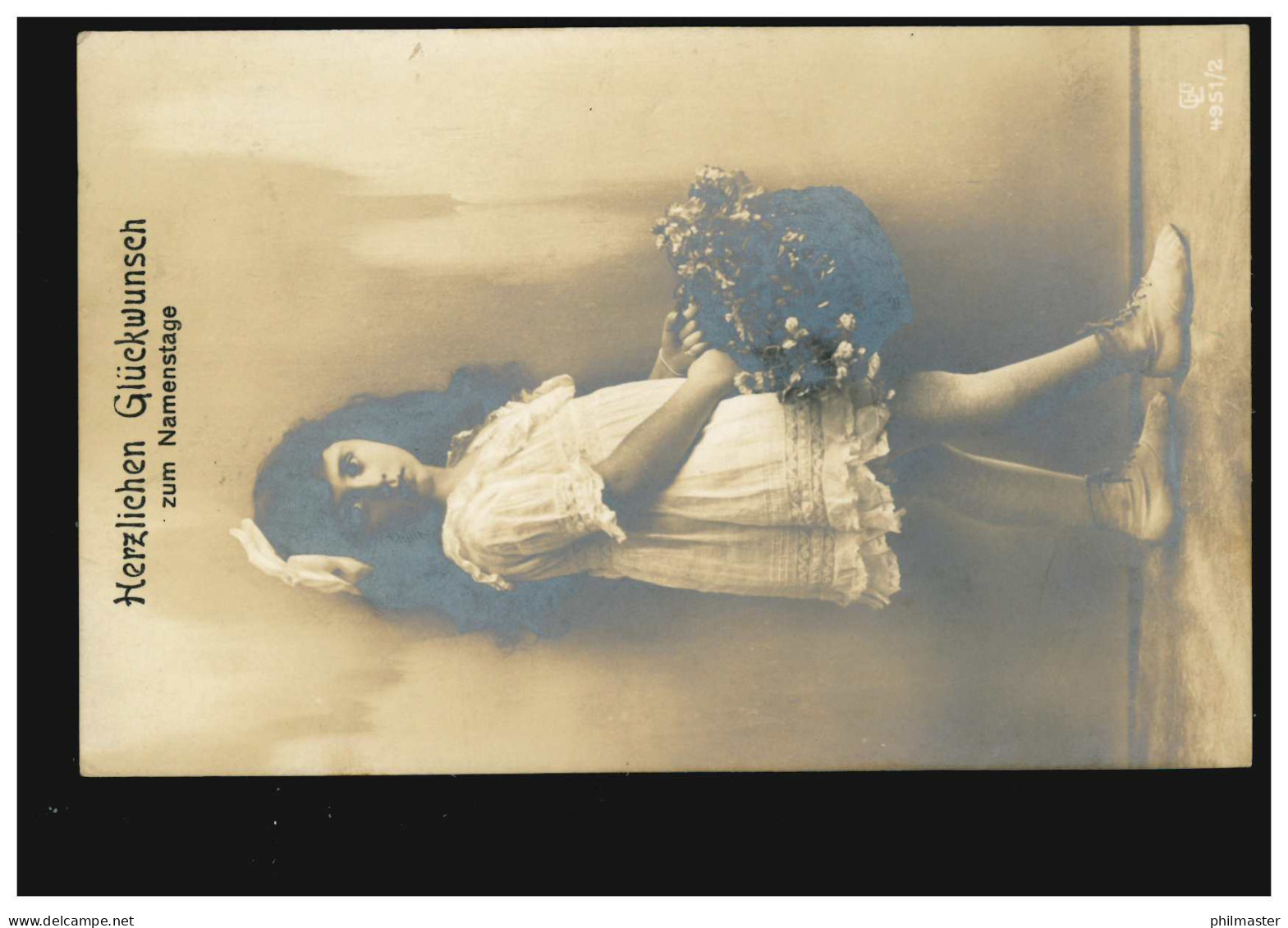 Foto-Ansichtskarte Namenstag Mädchen Im Weißen Kleid Mit Blumen BRILON 16.1.1918 - Other & Unclassified