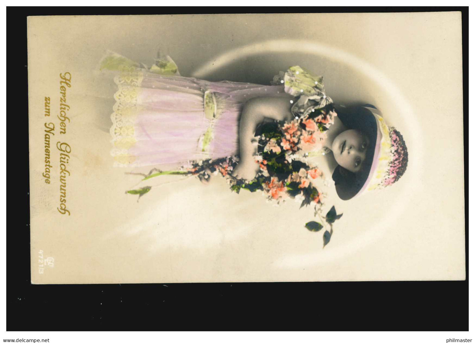 Ansichtskarte Namenstag Mädchen Im Rosa Kleid Mit Hut, 18.11.1921 - Autres & Non Classés