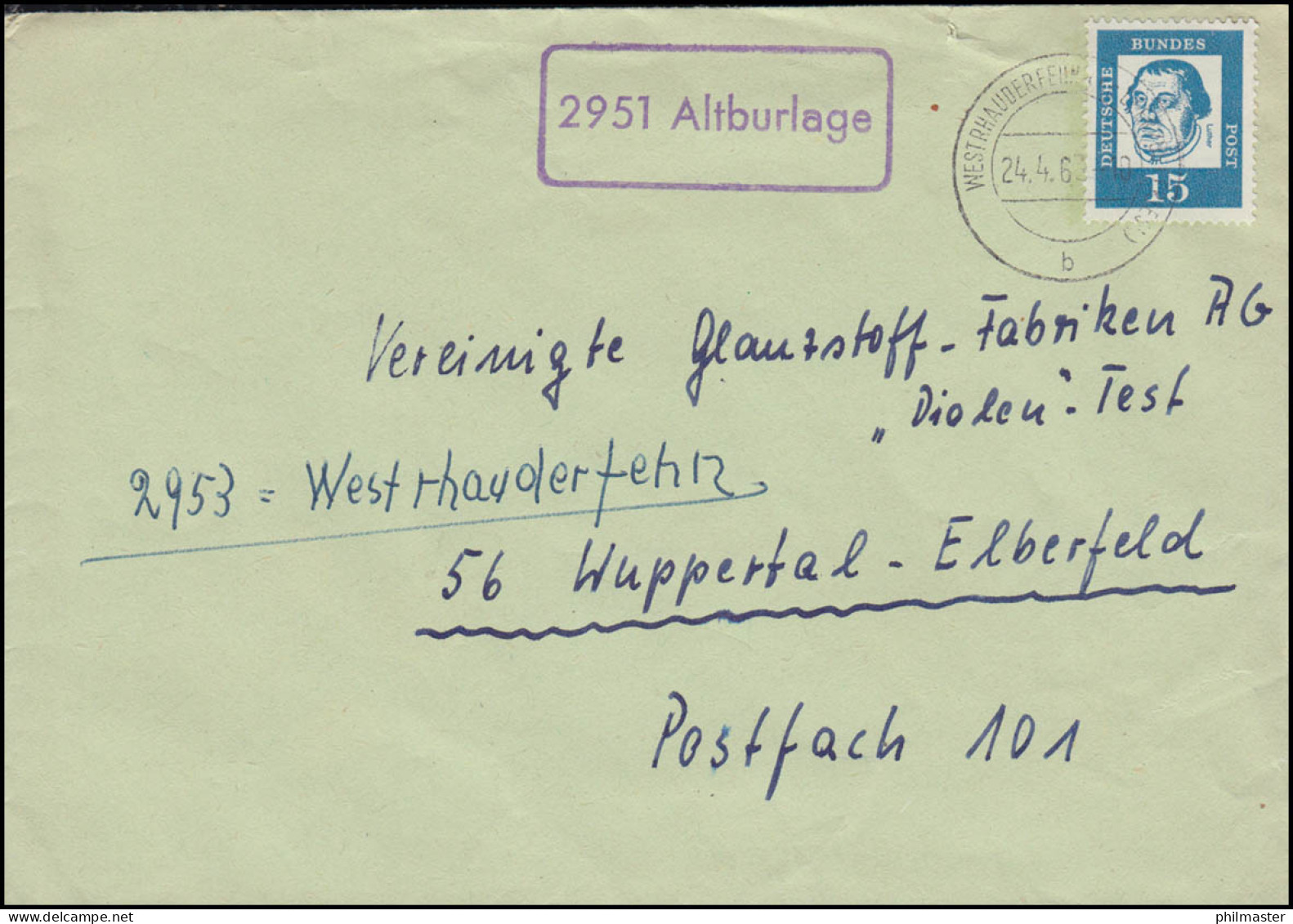 Landpost-Stempel 2951 Altburlage Auf Briefdrucksache WESTRHAUDERFEHN 24.4.1963 - Altri & Non Classificati