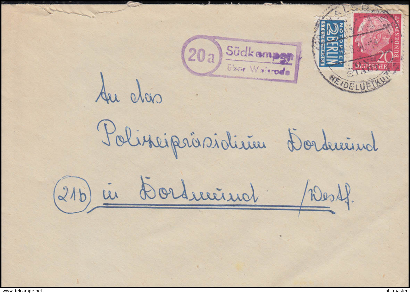 Landpost-Stempel Südkampen über Walsrode Auf Brief SSt WALSRODE 12.8.1954 - Sonstige & Ohne Zuordnung