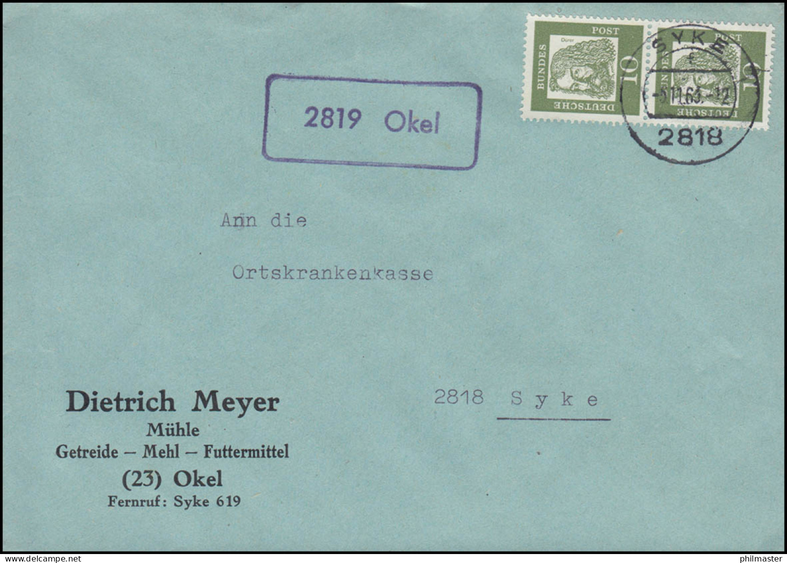 Landpost-Stempel 2819 Okel Auf Brief SYKE 5.11.1963 - Other & Unclassified