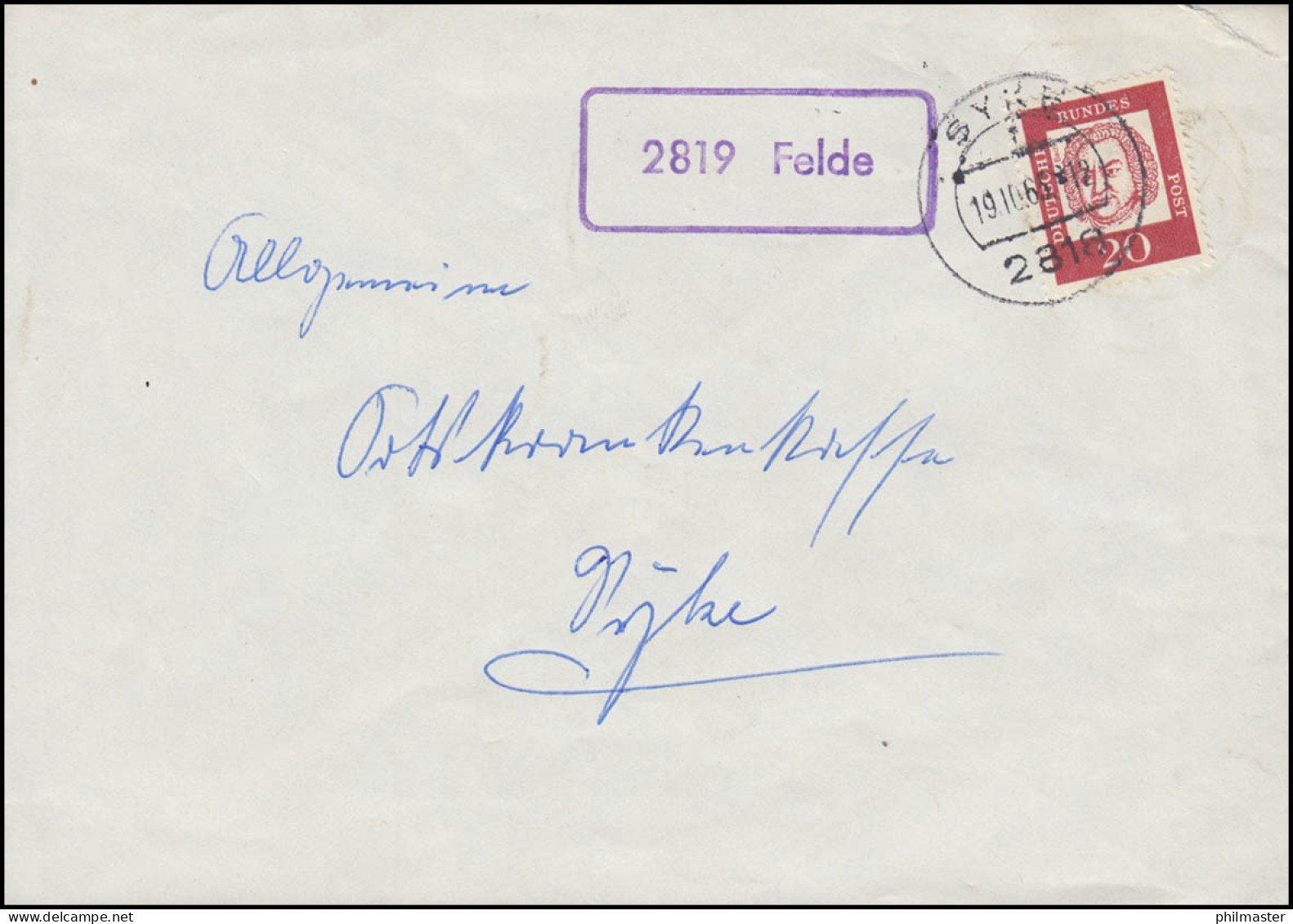 Landpost-Stempel 2819 Felde Auf Brief SYKE 19.19.1963 - Sonstige & Ohne Zuordnung