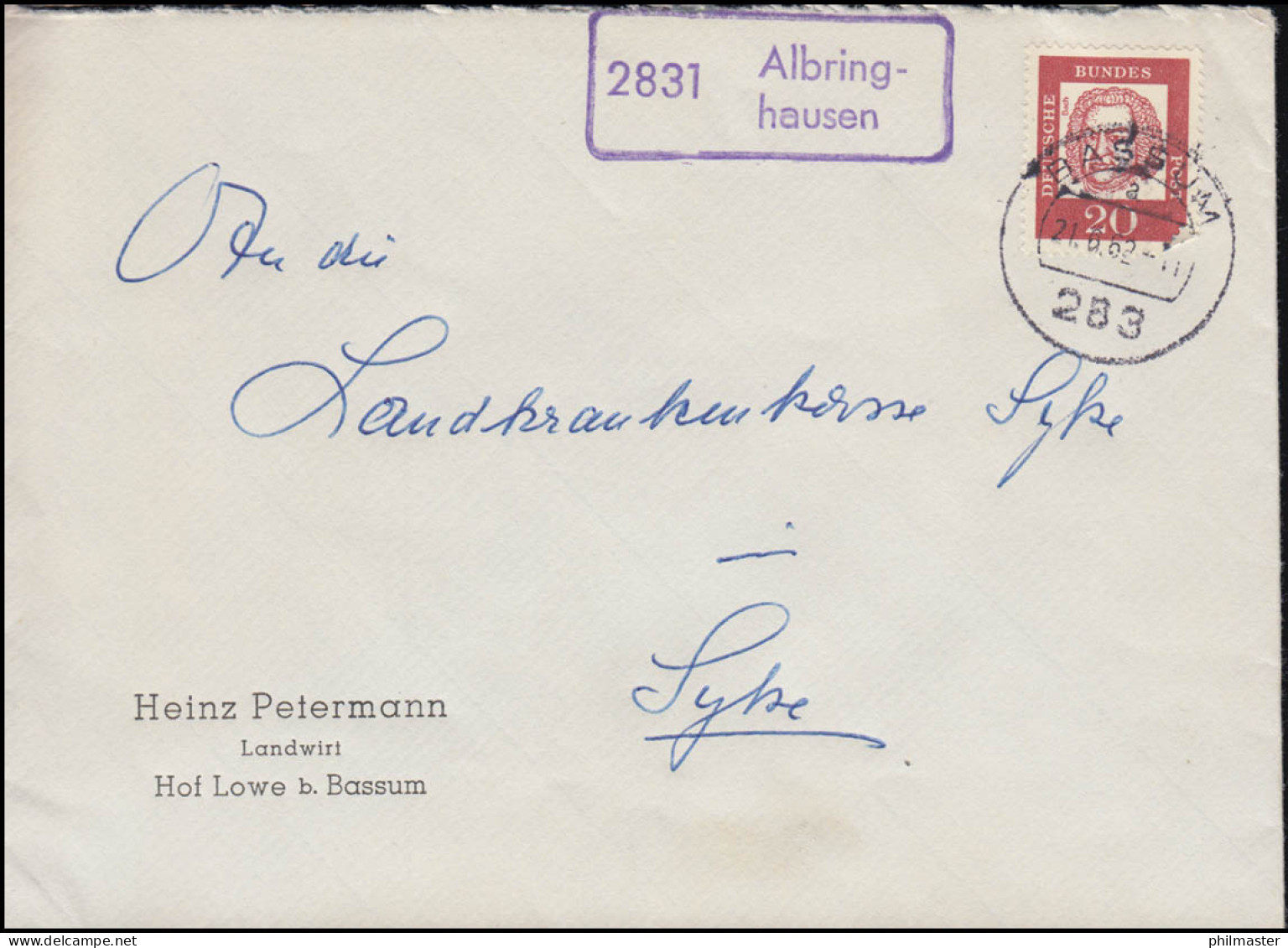 Landpost-Stempel 2831 Albringhausen Auf Brief BASSUM 21.6.1962 - Other & Unclassified