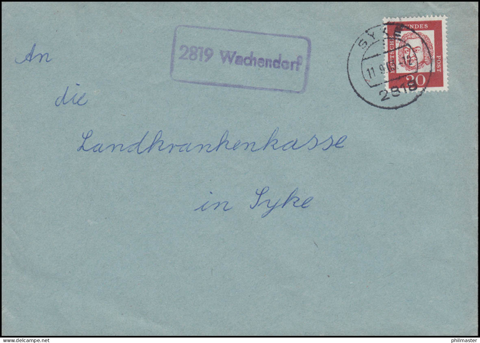 Landpost-Stempel 2819 Wachendorf Auf Brief SYKE 11.9.1963 - Other & Unclassified