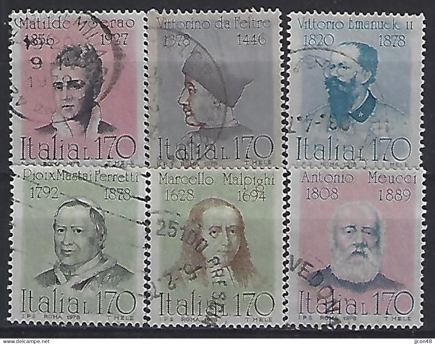 Italy 1978  Personlichkeiten  (o) Mi.1613-1618 - 1971-80: Afgestempeld