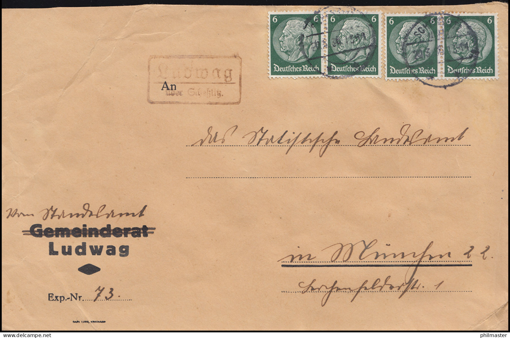 Landpost-Stempel Ludwag über SCHESSLITZ (LAND) 20.3.1936 Auf Brief Nach München - Storia Postale