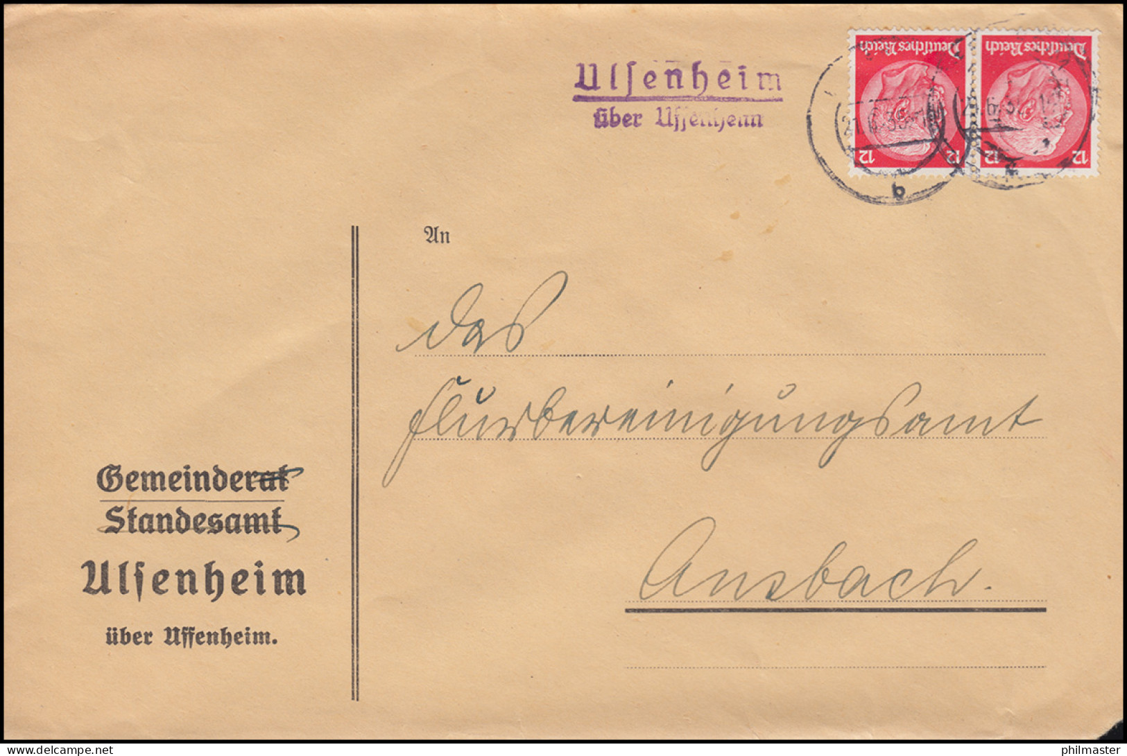 Landpost-Stempel Ulsenheim über UFFENHEIM 21.6.1935 Auf Brief Nach München - Briefe U. Dokumente