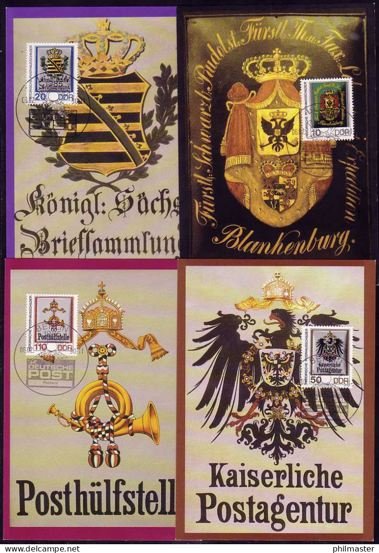 3302-3305 Posthausschilder 1990, Amtliche MK 1-4/90 - Maximumkaarten
