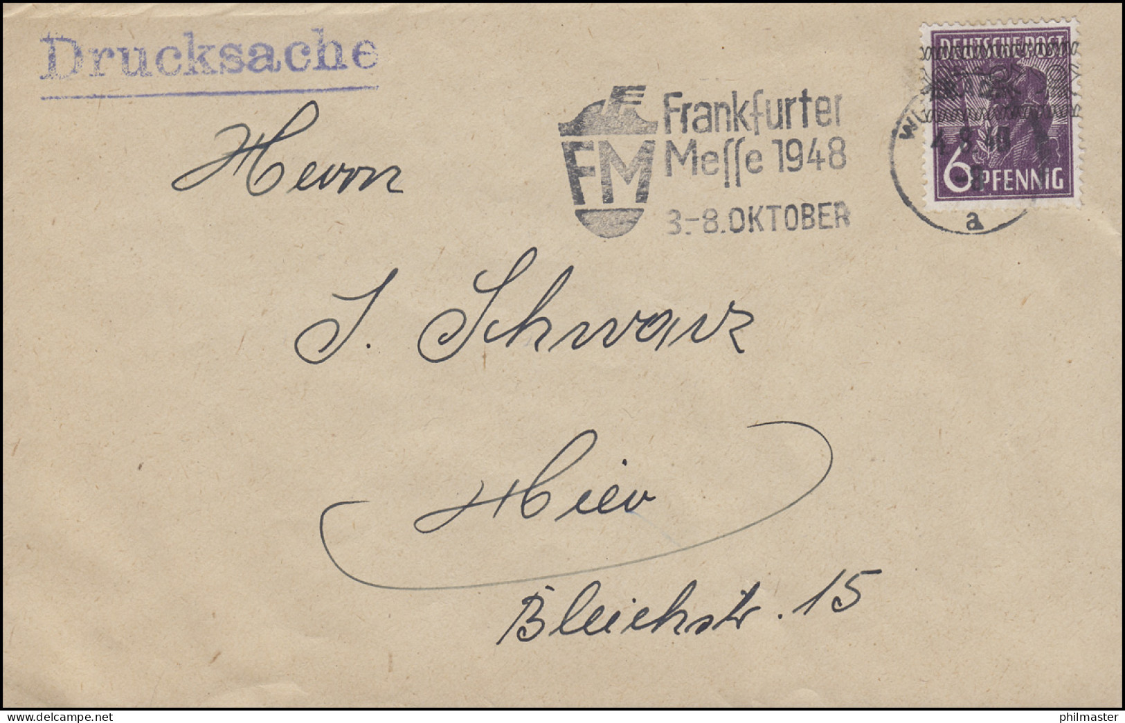 37I Band 6 Pf Bessere Farbe EF Orts-DS WIESBADEN Frankfurter Messe 4.8.1948 - Lettres & Documents