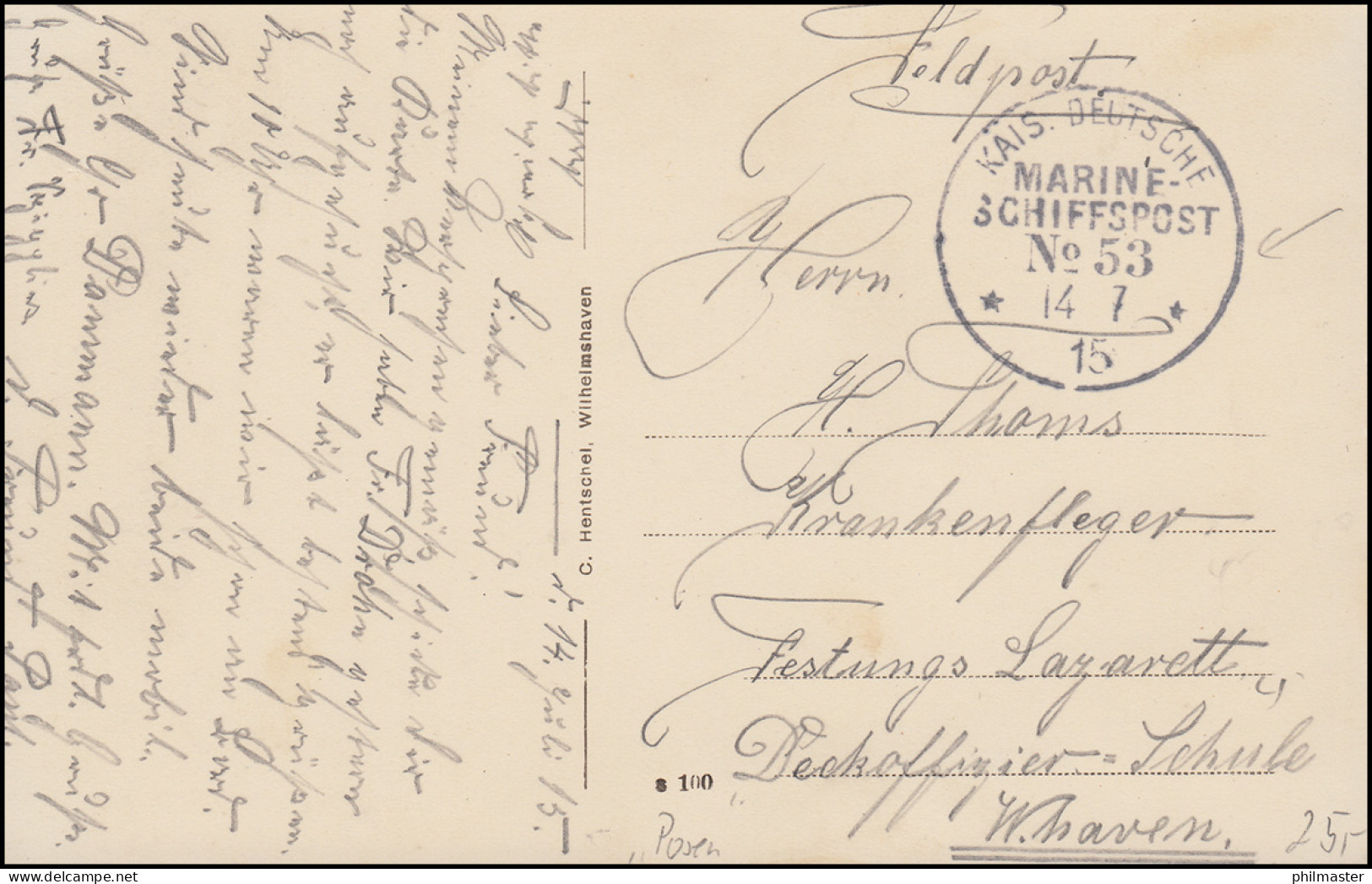 DEUTSCHE MARINE-SCHIFFSPOST No 53 - 5.1.1916 SMS Posen Auf Passender AK - Altri & Non Classificati