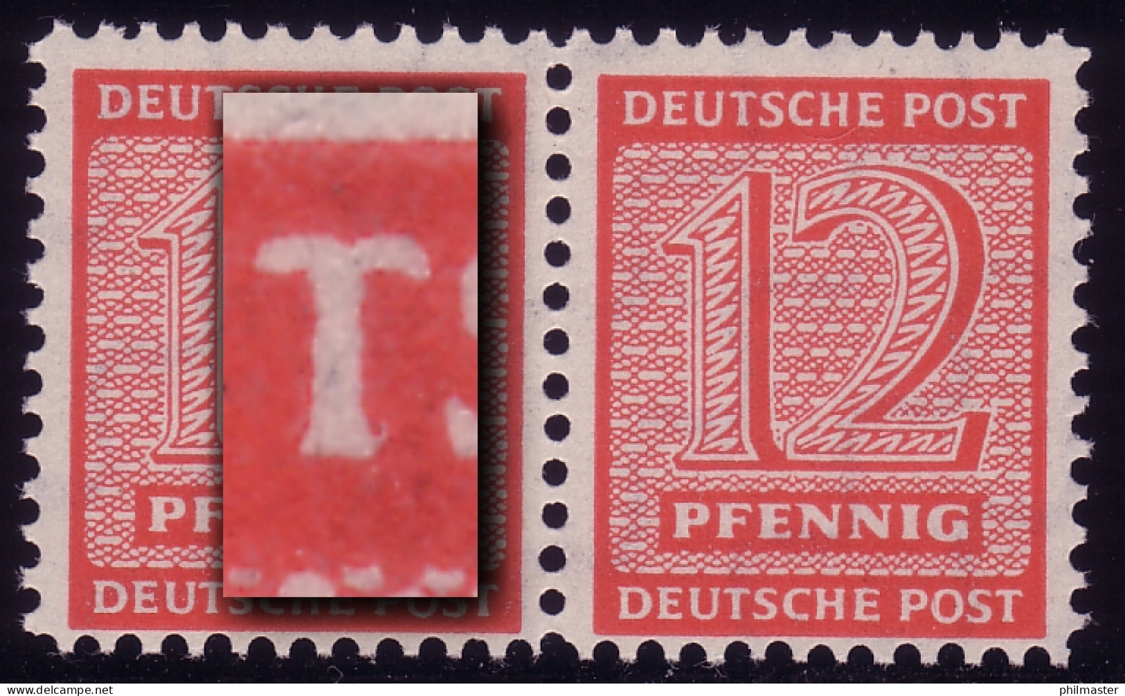 119BX Ziffern 12 Pf Postmeister, Paar Mit PLF I: Einbuchtung, ** Gepr. Jasch BPP - Neufs