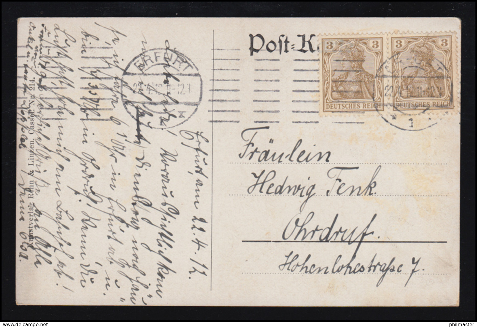 Künstler-AK Segelschiff Vor Dem Hafen, Verlag Rehn & Linzen, ERFURT 22.4.1912 - Non Classés