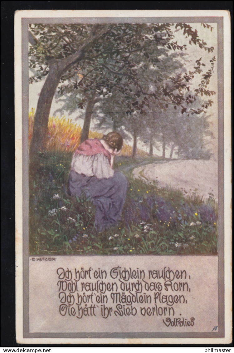 Künstler-AK Volkslied E. Kutzer: Ich Hör Ein Sichlein Rauschen, MEUSELWITZ 1916 - Ohne Zuordnung