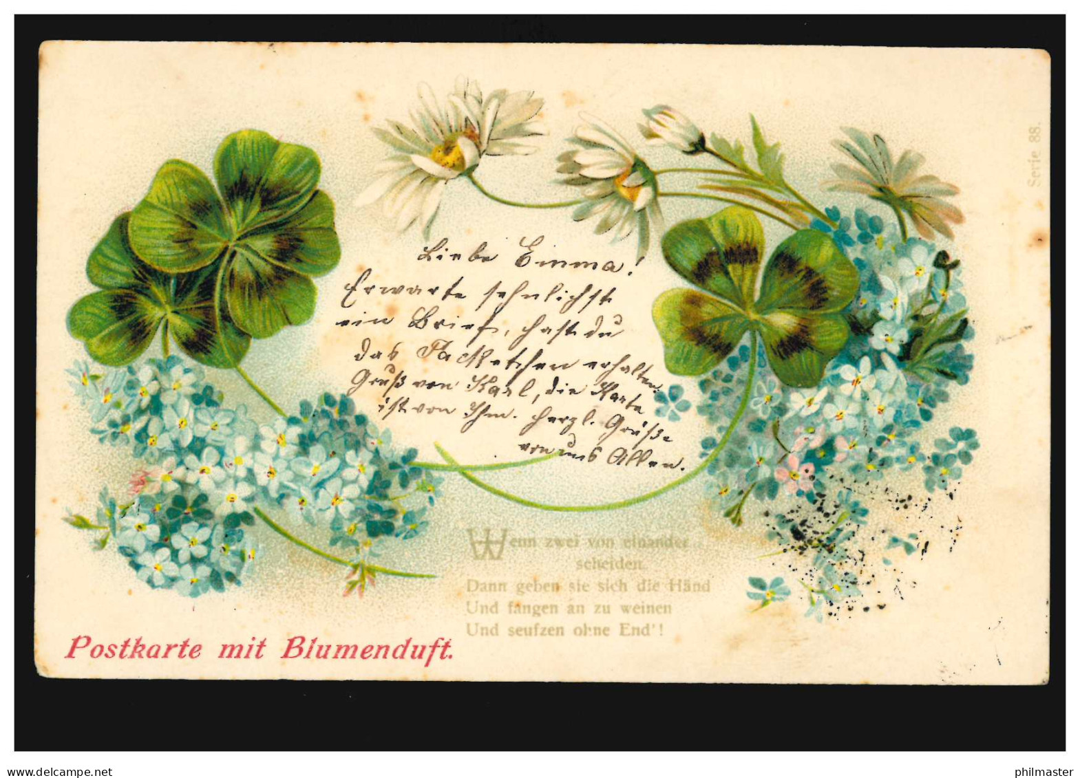 Lyrik-AK Postkarte Mit Blumenduft Und Mit Gedicht Trennung EINSIEDELN 19.11.1903 - Otros & Sin Clasificación