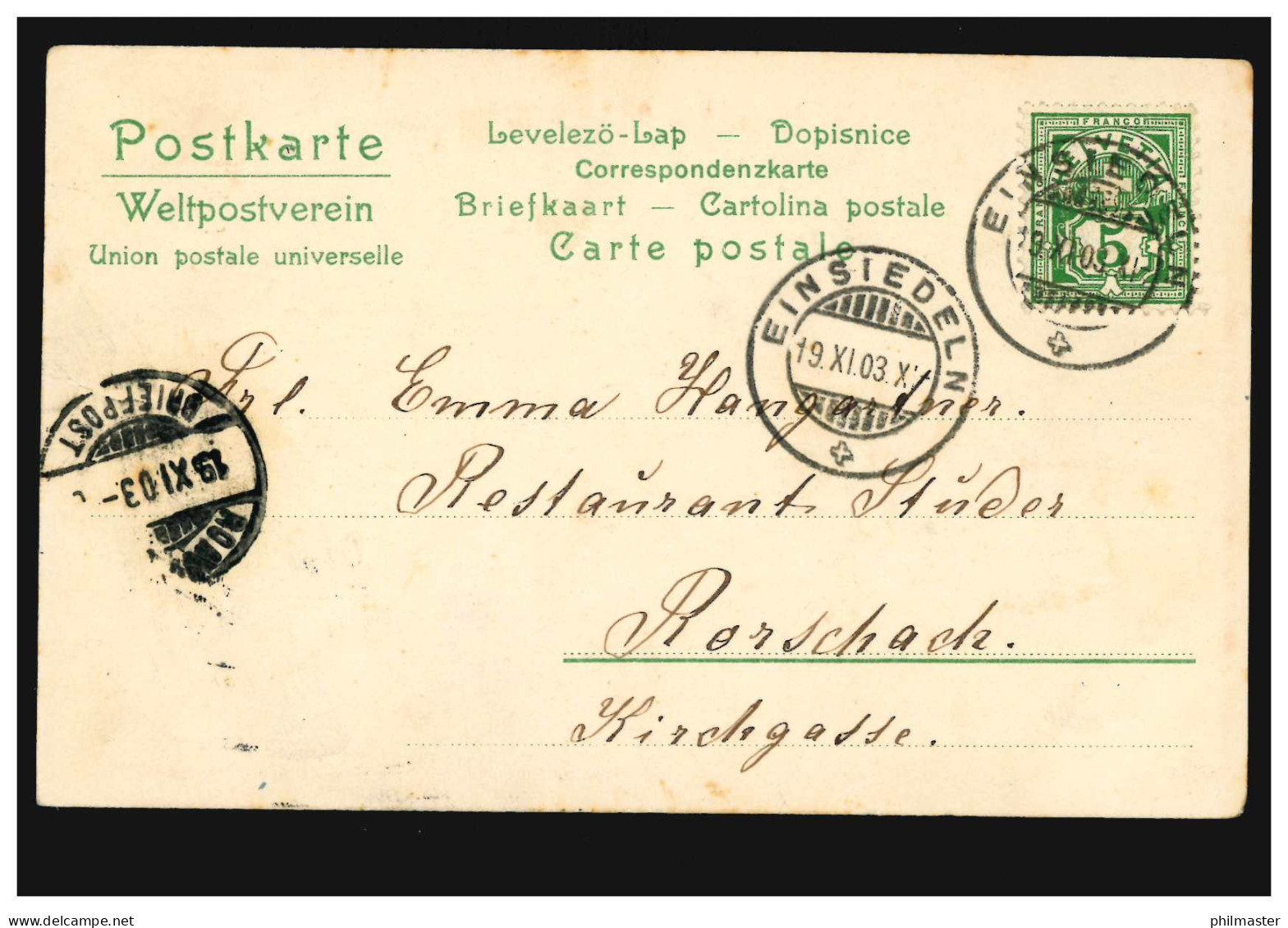 Lyrik-AK Postkarte Mit Blumenduft Und Mit Gedicht Trennung EINSIEDELN 19.11.1903 - Autres & Non Classés