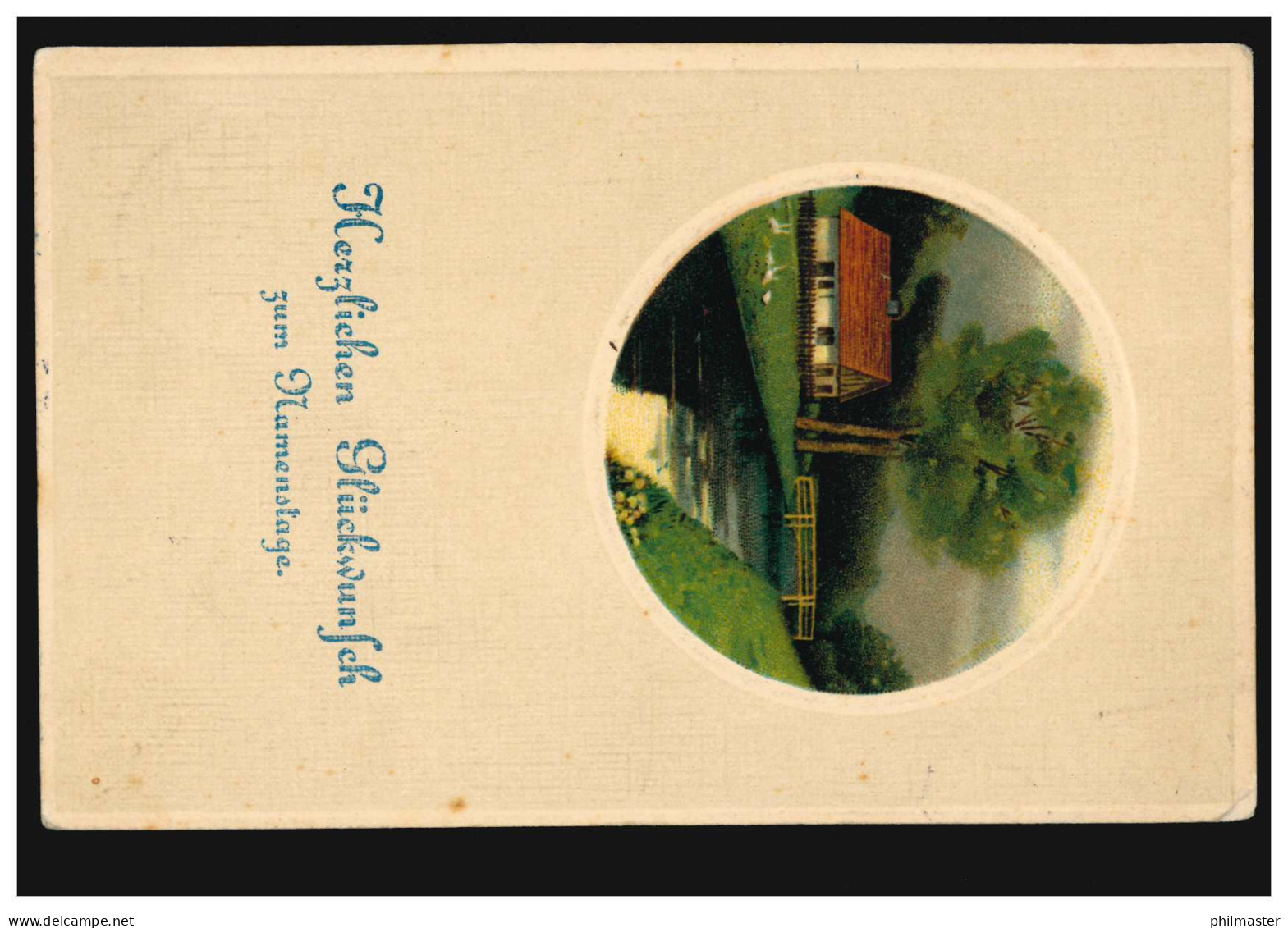 Prägekarte Namenstag Landschaftsbild Mit Brücke Fluss Enten OSNABRÜCK 4.11.1910 - Sonstige & Ohne Zuordnung