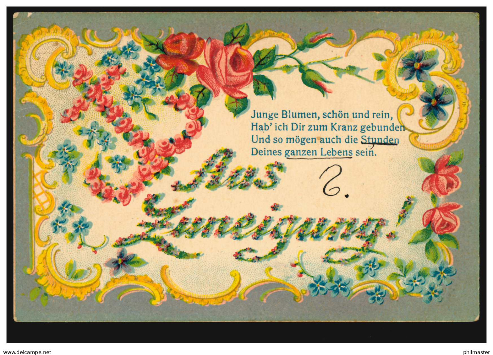 Prägekarte Aus Zuneigung! Blumenanker Rosen Veilchen, BERLIN SW 61 L 28.7.1905 - Sonstige & Ohne Zuordnung