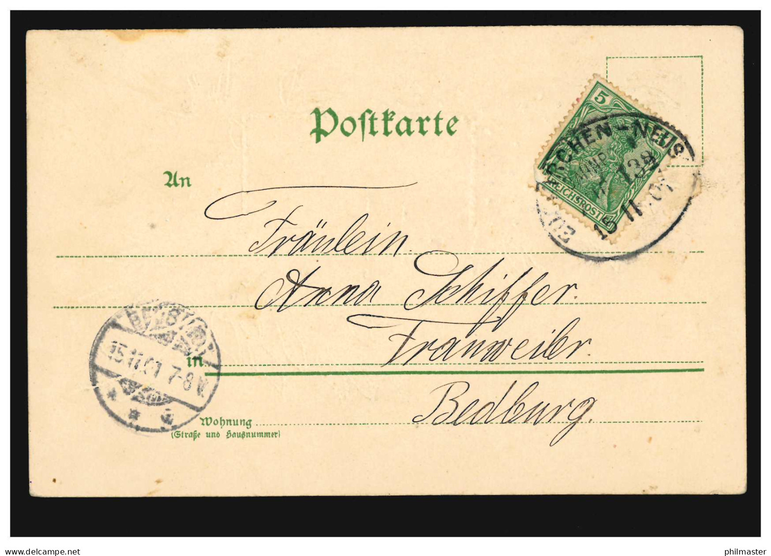 Bahnpost EUSKIRCHEN-NEUSS ZUG 132 - 15.11.1901 Auf Prägekarte Landschaft - Andere & Zonder Classificatie