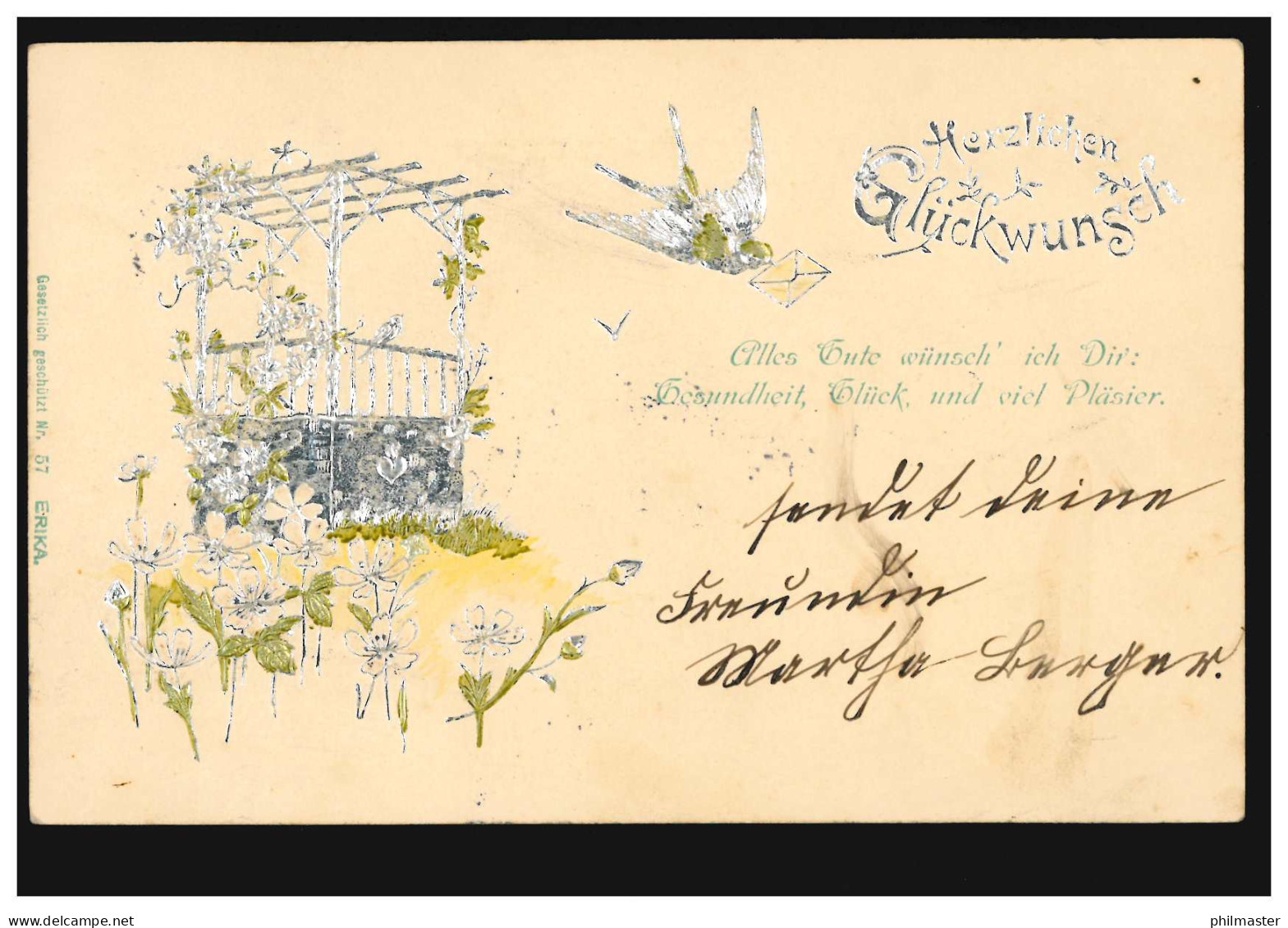 Prägekarte Mit Silberüberzug Geburtstag Brieftaube, HILGEN 1.1.1906 - Other & Unclassified