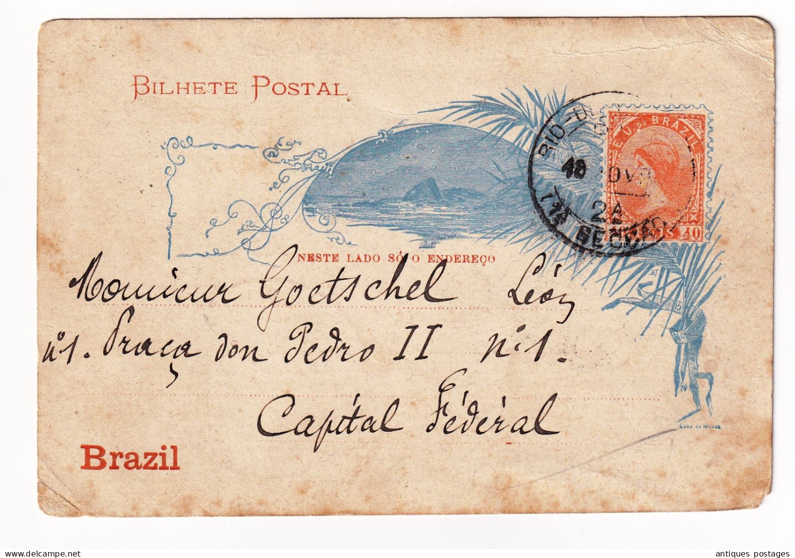 Bilhete Postal 1893 Rio De Janeiro Carte Postale Brésil Brazil Brasil Consulat De France Léon Goetschel - Covers & Documents