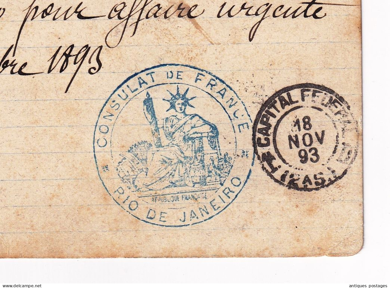 Bilhete Postal 1893 Rio De Janeiro Carte Postale Brésil Brazil Brasil Consulat De France Léon Goetschel - Brieven En Documenten