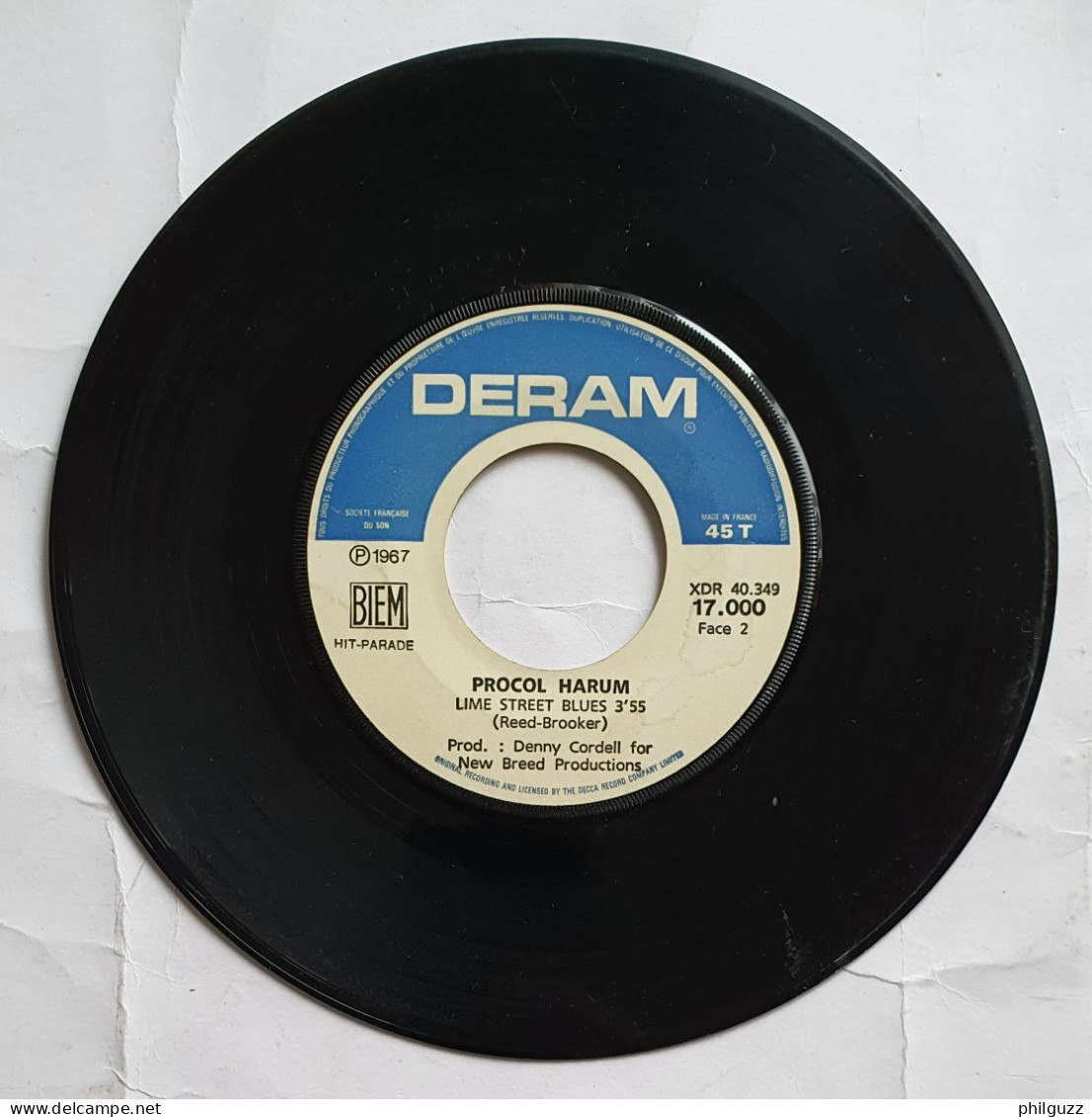 DISQUE 45 T PROCOL HARUM - A WHITER SHADE OF PALE 1967 - Rock