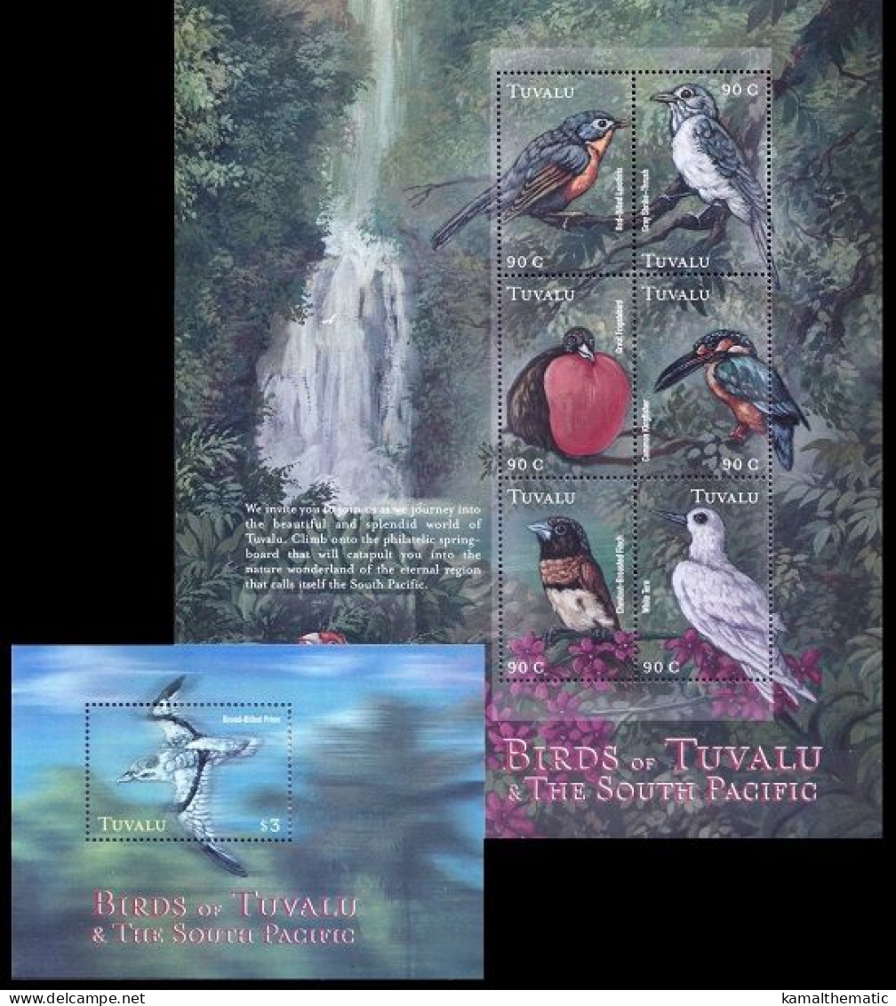 Tuvalu 2000 MNH MS+SS, Birds, Piron, Kingfisher, Shrikethrush, Waterfall - Pics & Grimpeurs