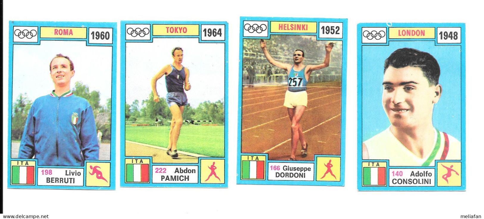 CD39 - FIGURINE PANINI ALBUM OLYMPIA - ADOLFO CONSOLINI - ABDON PAMICH - LIVIO BERRUTI - GIUSEPPE DORDONI - Atletismo
