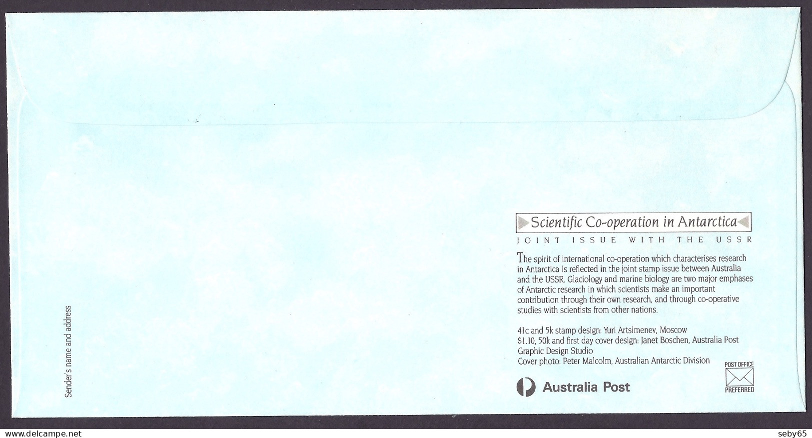 Australia 1990 - Antarctica, USSR Joint Issue, Scientific Co-operation, Glaciers, South Pole, Antarctic, Russia - FDC - Omslagen Van Eerste Dagen (FDC)