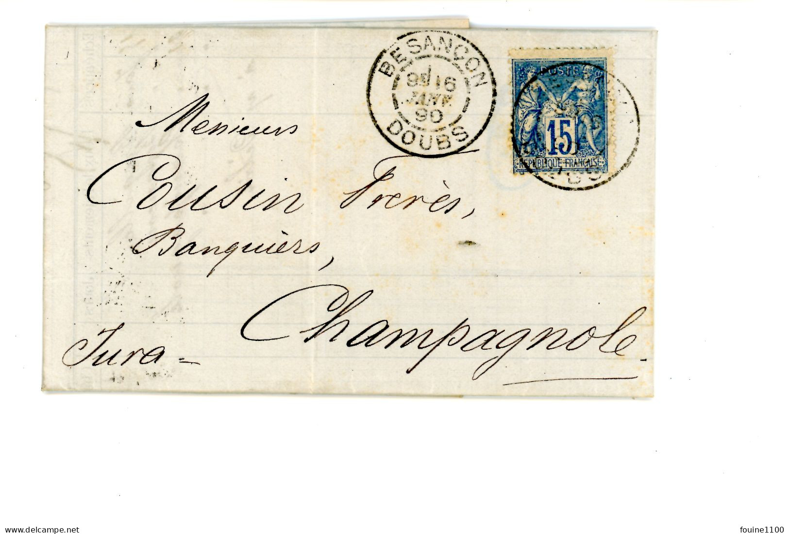 Courrier Facture An 1890 Banque S. WOLFF à BESANCON 25 Doubs Pour Banquier Cousin à CHAMPAGNOLE 39 JURA - 1876-1898 Sage (Type II)