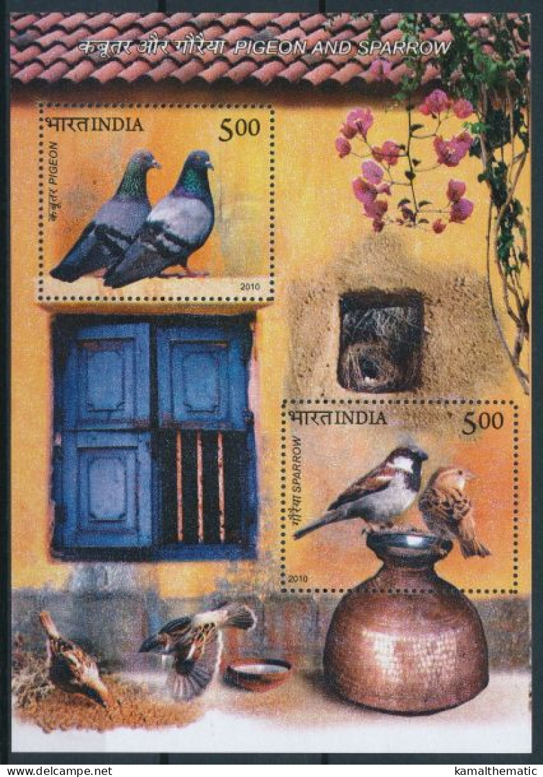 India 2010 MNH SS, Sparrow, Pigeon, Birds - Columbiformes