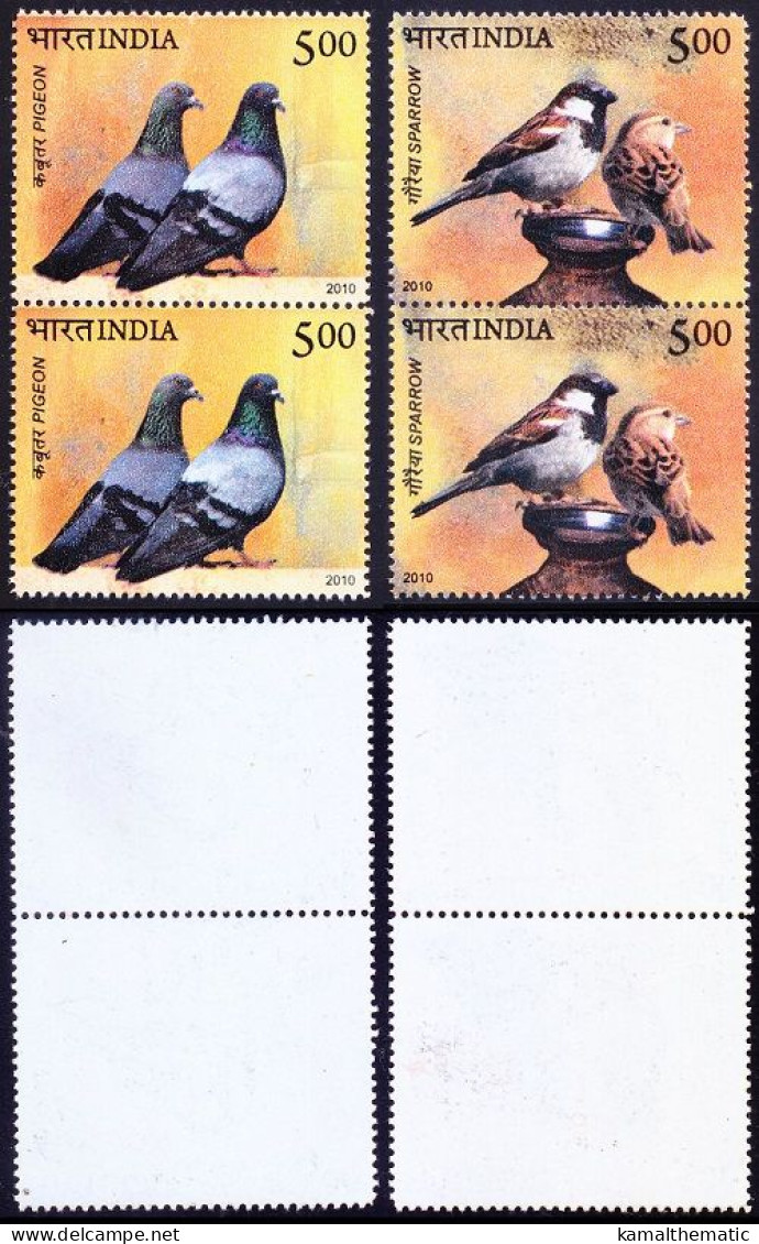 India 2010 MNH 2v In Vertical Pair, Birds, Pigeon, Sparrow - Tauben & Flughühner