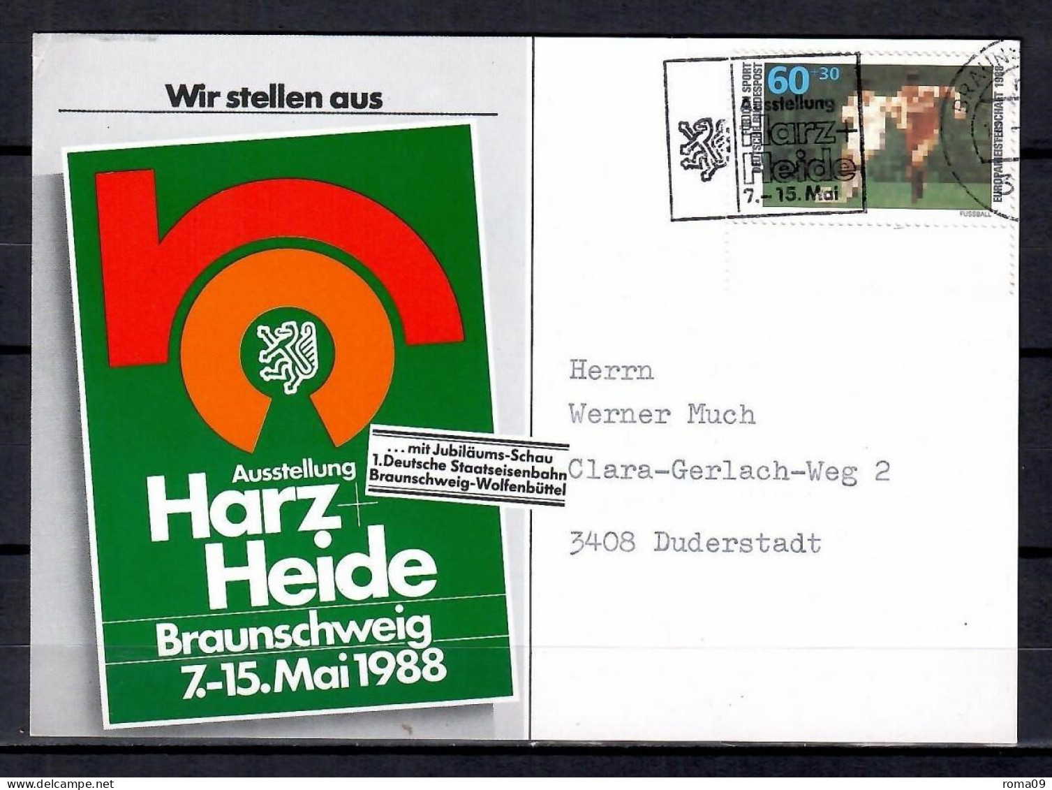 MiNr. 1353; Sporthilfe: Fußball-Europameisterschaft, Auf Portoger. Karte Von Braunschweig Nach Duderstadt; B-1344 - Briefe U. Dokumente