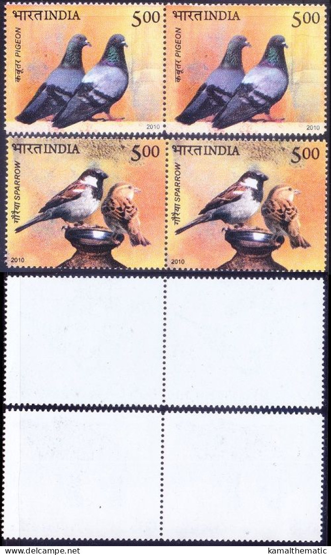 India 2010 MNH 2v In Pair, Birds, Pigeon, Sparrow - Pigeons & Columbiformes