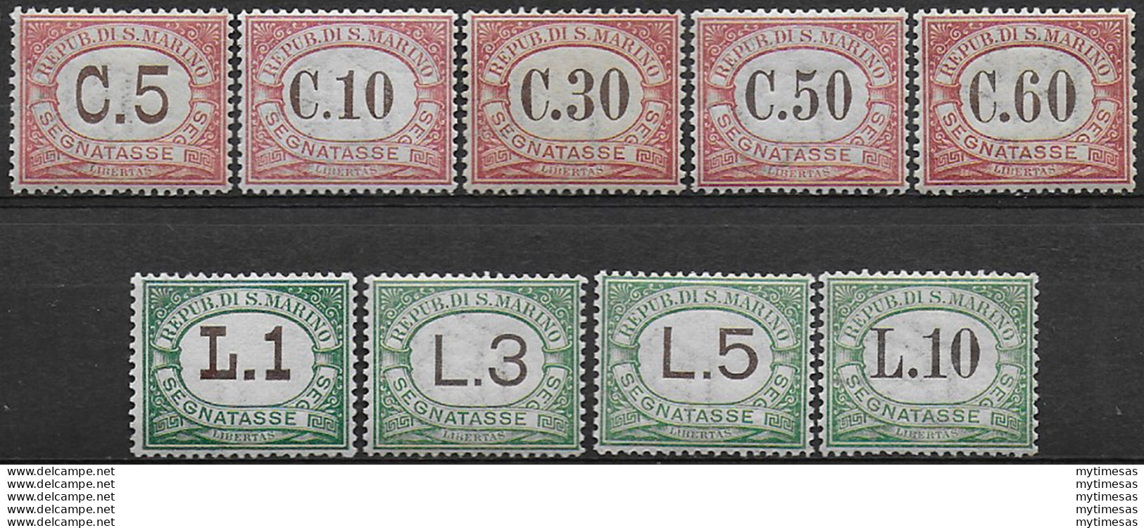 1924 San Marino Segnatasse 9v. Bc. MNH Sassone N. 10/18 - Other & Unclassified