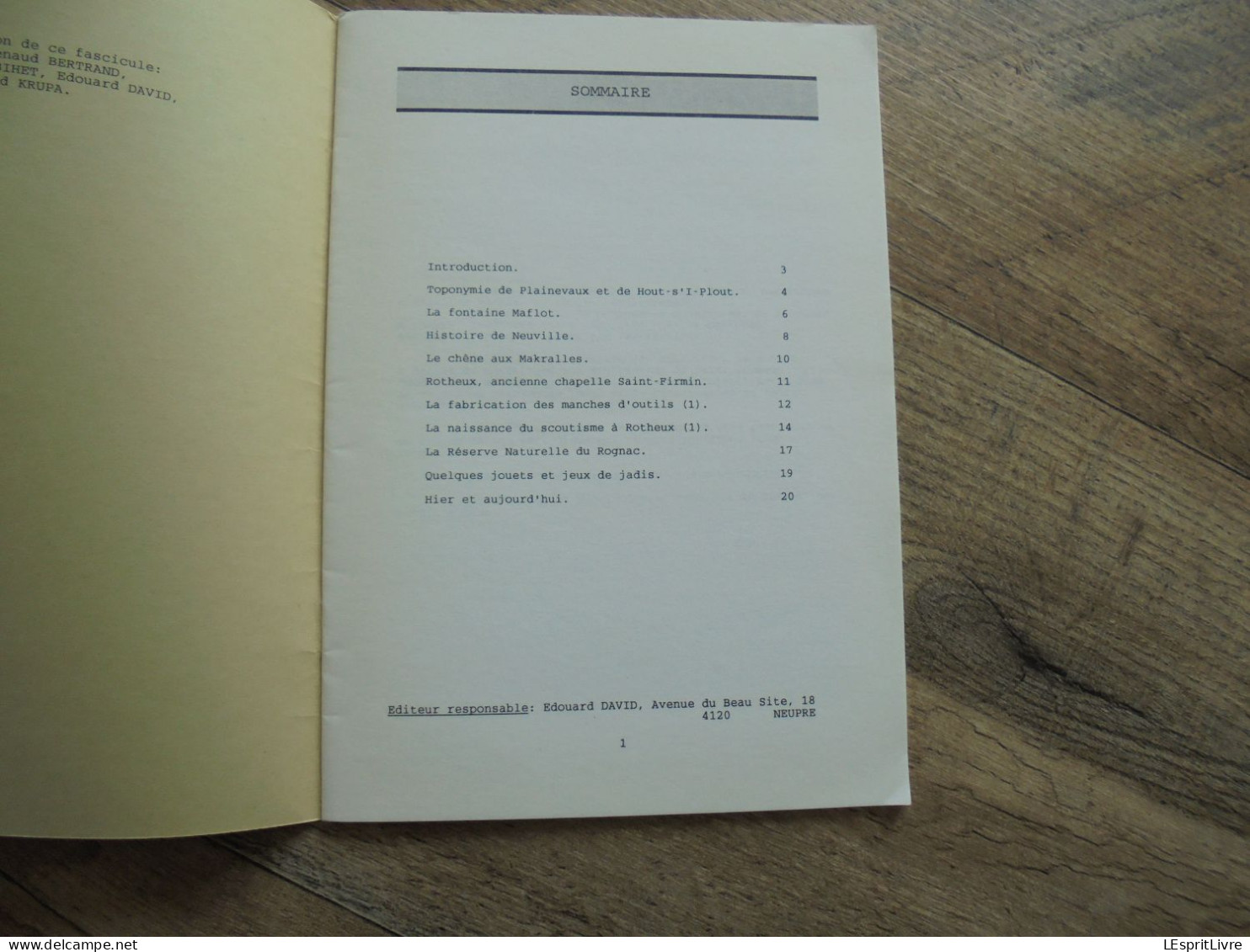 MEMOIRE DE NEUPRE N° 1 Régionalisme Plainevaux Rotheux Neuville Fabrication Manche Outil Scoutisme Scout Rognac Fontaine - Belgium